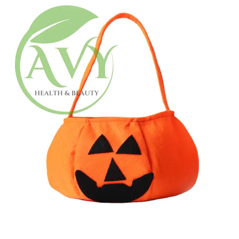 Round Halloween pumpkin treat bag with handle