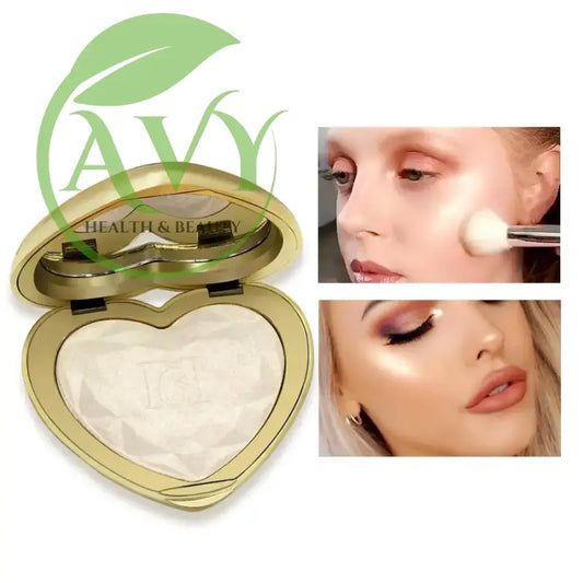 Heart-shaped highlighter compact with makeup application