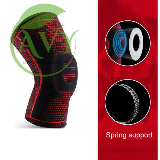 Silicone Spring Knee Brace for Outdoor Sports and Activities - AB066- Red single / M