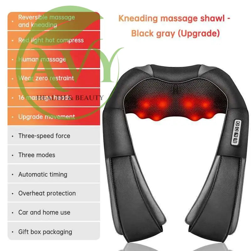 SKG Kneading Massage Shawl with Hot Compress: Electric Cervical Spine, Waist, and Back Massager for Home Use