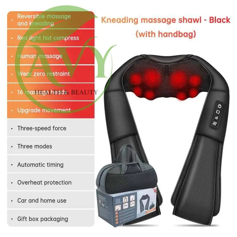 SKG Kneading Massage Shawl with Hot Compress: Electric Cervical Spine, Waist, and Back Massager for Home Use