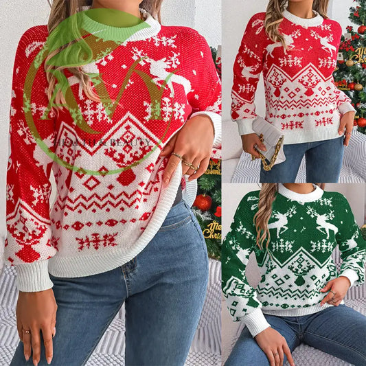 Winter Holidays Deer Pattern Long Sleeve Pullover - clothes